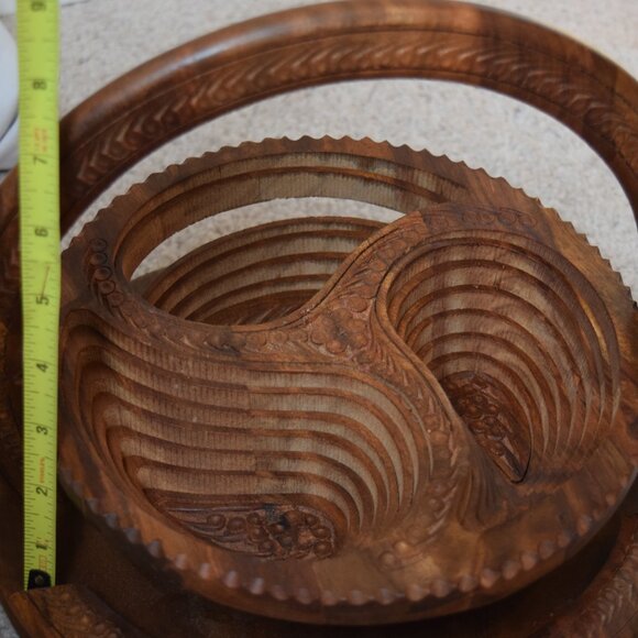 VTG Carved Wooden Collapsable Bowl/Basket Paisley Design Trays 3 Sections - Picture 7 of 13
